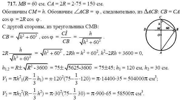 Ответ к задаче № 717 - Л.С.Атанасян, гдз по геометрии 11 класс