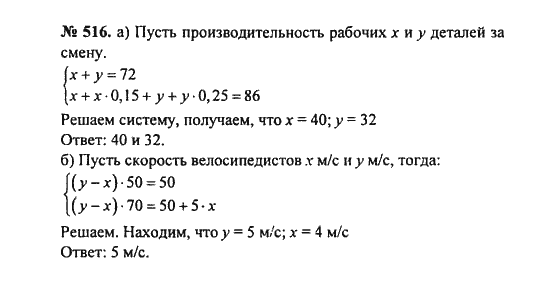 Ответ к задаче № 516 - С.М. Никольский, гдз по алгебре 8 класс